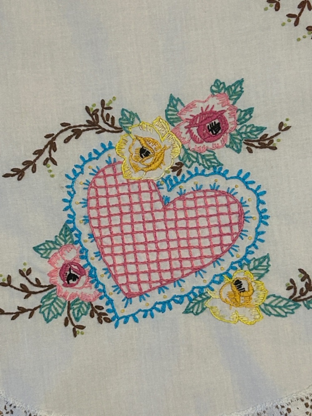Embroidered Vintage-Style Table Runners - Floral & Pink Trim Qty 2 - Picture 9 of 14